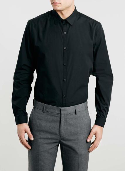 Topman Mens Black Long Sleeve Slim Smart Shirt
