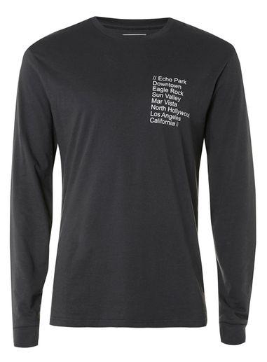 Topman Mens Washed Black Echo Park Print Longline Long Sleeve T-shirt