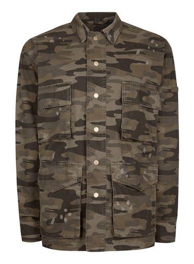 Topman Mens Multi Aaa Camouflage Distressed Field Jacket