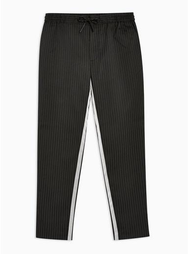 Topman Mens Black Pinstripe Cropped Joggers
