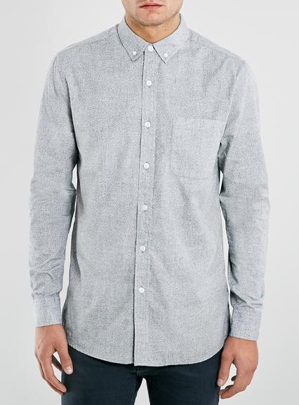 Topman Mens Grey Twist Print Long Sleeve Casual Poplin Shirt