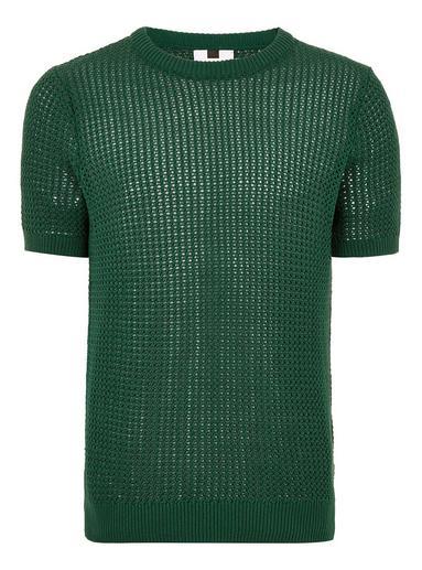 Topman Mens Green Chunky Mesh Sweater