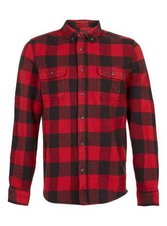 Topman Red Buffalo Check Long Sleeve Flannel Shirt