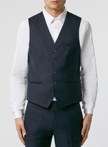 Topman Mens Blue Navy Birdseye Suit Vest