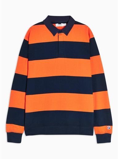 Topman Mens Multi Orange And Navy Stripe Rugby Shirt