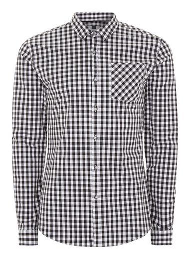 Topman Mens Black And White Gingham Muscle Shirt