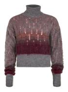 Topman Mens Topman Design Grey And Red Distressed Roll Neck Sweater