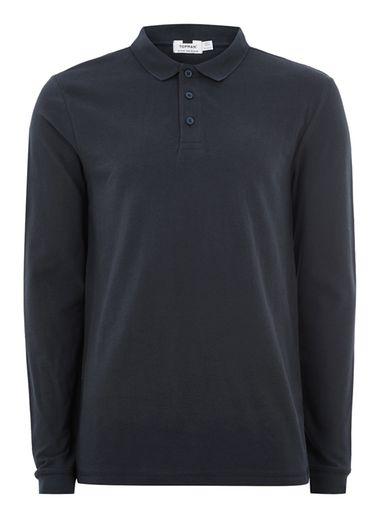 Topman Mens Navy Long Sleeve Muscle Polo