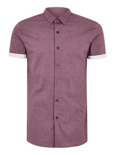 Topman Mens Red Burgundy Turn Up Short Sleeve Shirt