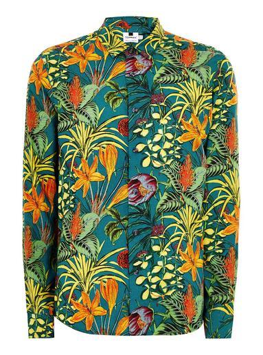 Topman Mens Multi Jungle Foliage Long Sleeve Shirt