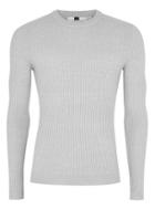 Topman Mens Grey Gray And White Twist Ribbed Muscle Fit Sweater