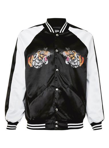 Topman Mens Jaded Black And White Tiger Print Souvenir Bomber Jacket