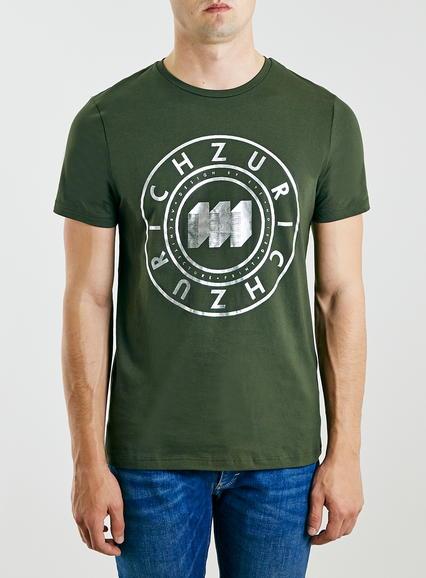 Topman Mens Green Khaki Zurich Foil Slim Fit T-shirt