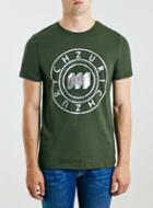 Topman Mens Green Khaki Zurich Foil Slim Fit T-shirt