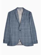 Topman Mens Blue Check Regular Fit Single Breasted Blazer With Peak Lapels