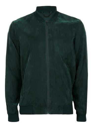 Topman Mens Green Soft Touch Formal Bomber Jacket