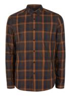 Topman Mens Brown Large Check Viscose Dress Shirt