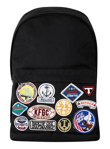 Topman Mens Black Nylon Badge Backpack