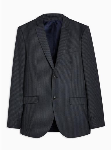 Topman Mens Navy Pinstripe Skinny Blazer