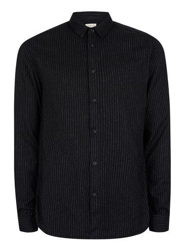 Topman Mens Selected Homme Black And White Fine Stripe Cotton Shirt