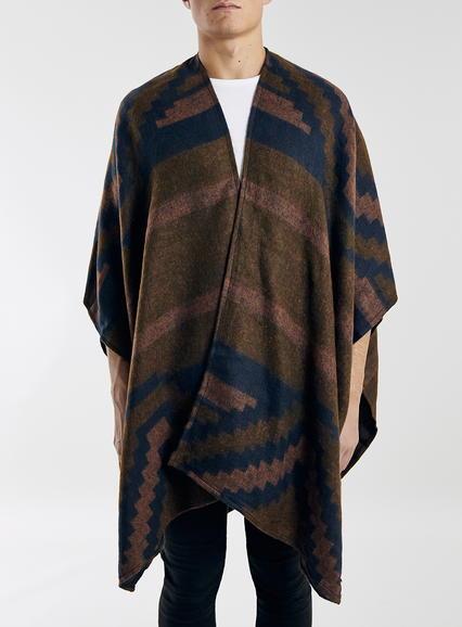 Topman Mens Multi Brown And Navy Aztec Cape
