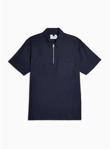 Topman Mens Navy Overhead Shirt With Linen