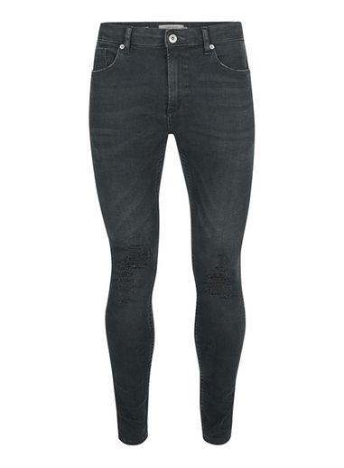 Topman Mens Blue Dark Wash Extreme Ripped Spray-on Jeans
