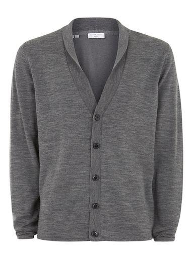Topman Mens Grey Selected Homme Gray Merino Wool Cardigan