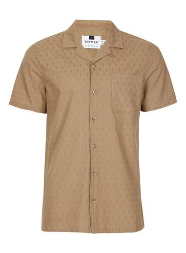 Topman Mens Green Khaki Dobby Short Sleeve Casual Shirt