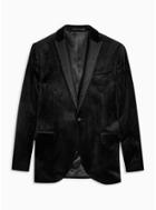 Topman Mens Black Skinny Fit Single Breasted Velvet Blazer With Peak Lapels