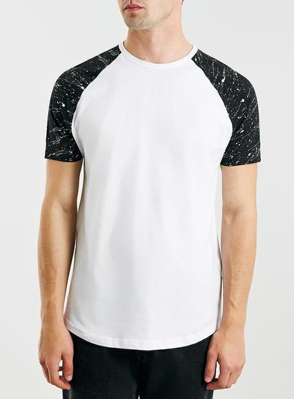 Topman Mens White Splat Print Sleeve T-shirt