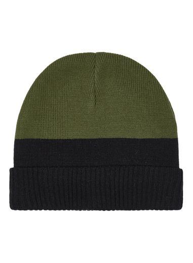 Topman Mens Black And Khaki Block Striped Beanie