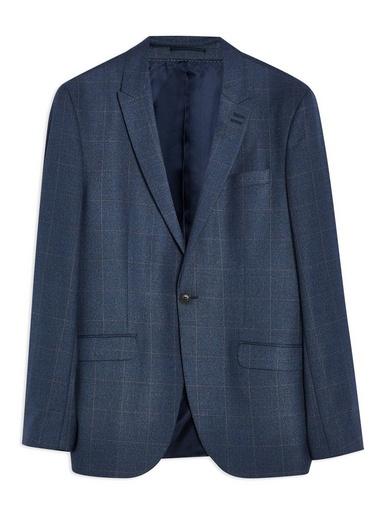 Topman Mens Navy Windowpane Slim Blazer