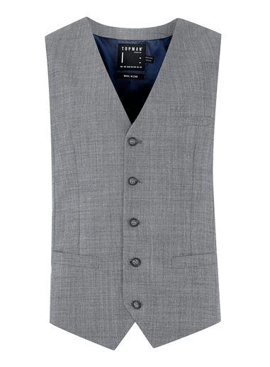 Topman Mens Mid Grey Light Blue Chambray Suit Vest