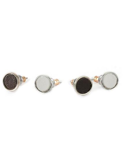 Topman Mens Brown Leather Inlay Stud Earrings Multipack*