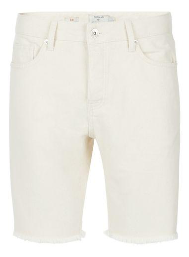 Topman Mens Off White Raw Slim Fit Denim Shorts