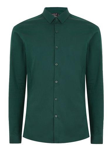 Topman Mens Pine Green Muscle Long Sleeve Shirt