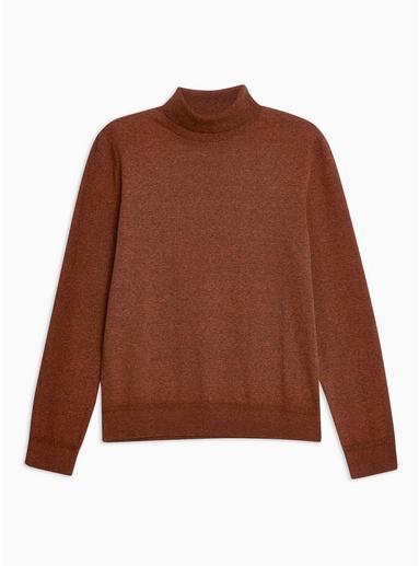Topman Mens Brown Rust Twist Roll Neck Jumper