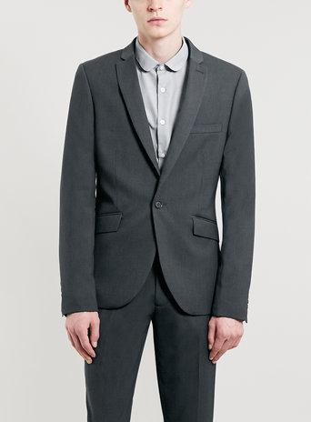 Topman Mens Mid Grey Grey Skinny Fit Suit Jacket