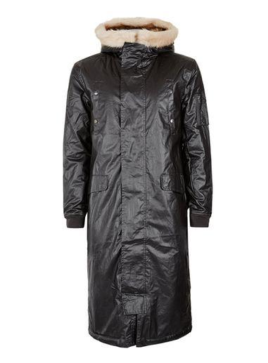 Topman Mens Green Khaki Faux Fur Lined Extreme Longline Parka