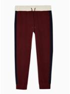 Topman Mens Multi Burgundy And Navy Panel Joggers