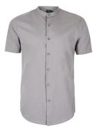 Topman Mens Grey Stretch Skinny Stand Collar Short Sleeve Smart Shirt