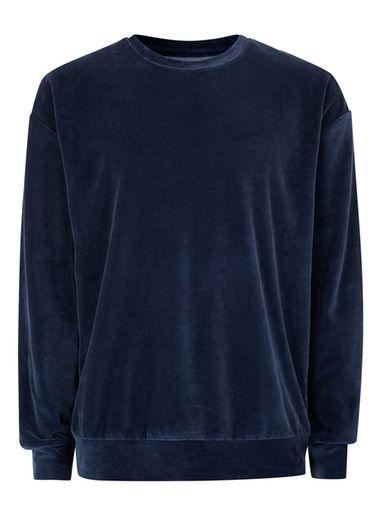 Topman Mens Blue Navy Velour Oversized Sweatshirt