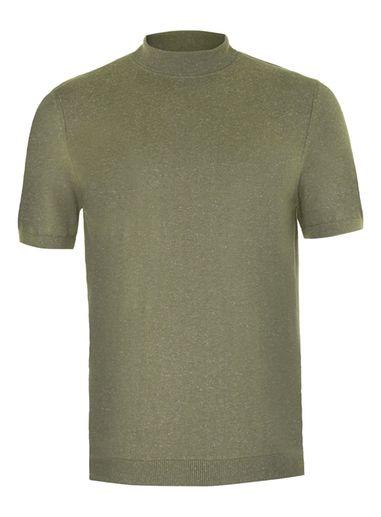 Topman Mens Khaki Linen Mix Mini Roll Neck Sweater
