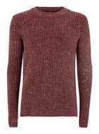 Topman Mens Red Burgundy And Mustard Acid Wash Waffle Sweater