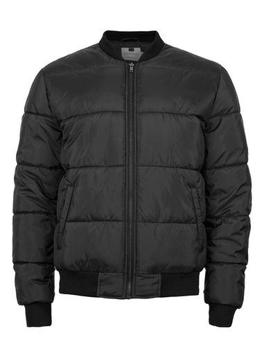 Topman Mens Black Quilted Bomber Jacket