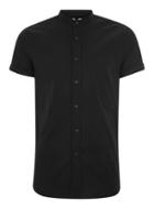 Topman Mens Black Muscle Fit Stand Collar Oxford Shirt