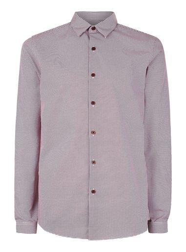 Topman Mens Red Burgundy And White Punchole Long Sleeve Dress Shirt