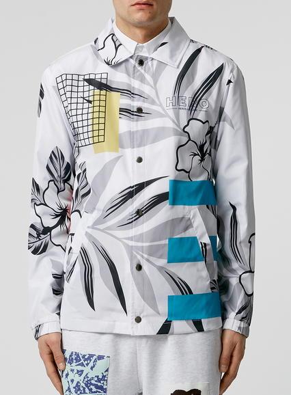 Topman Mens Hero's Heroine White Fern Print Coach Jacket*