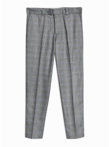 Topman Mens Blue Grey Check Slim Crop Trousers